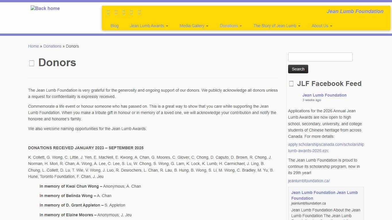 Donors - Jean Lumb Foundation