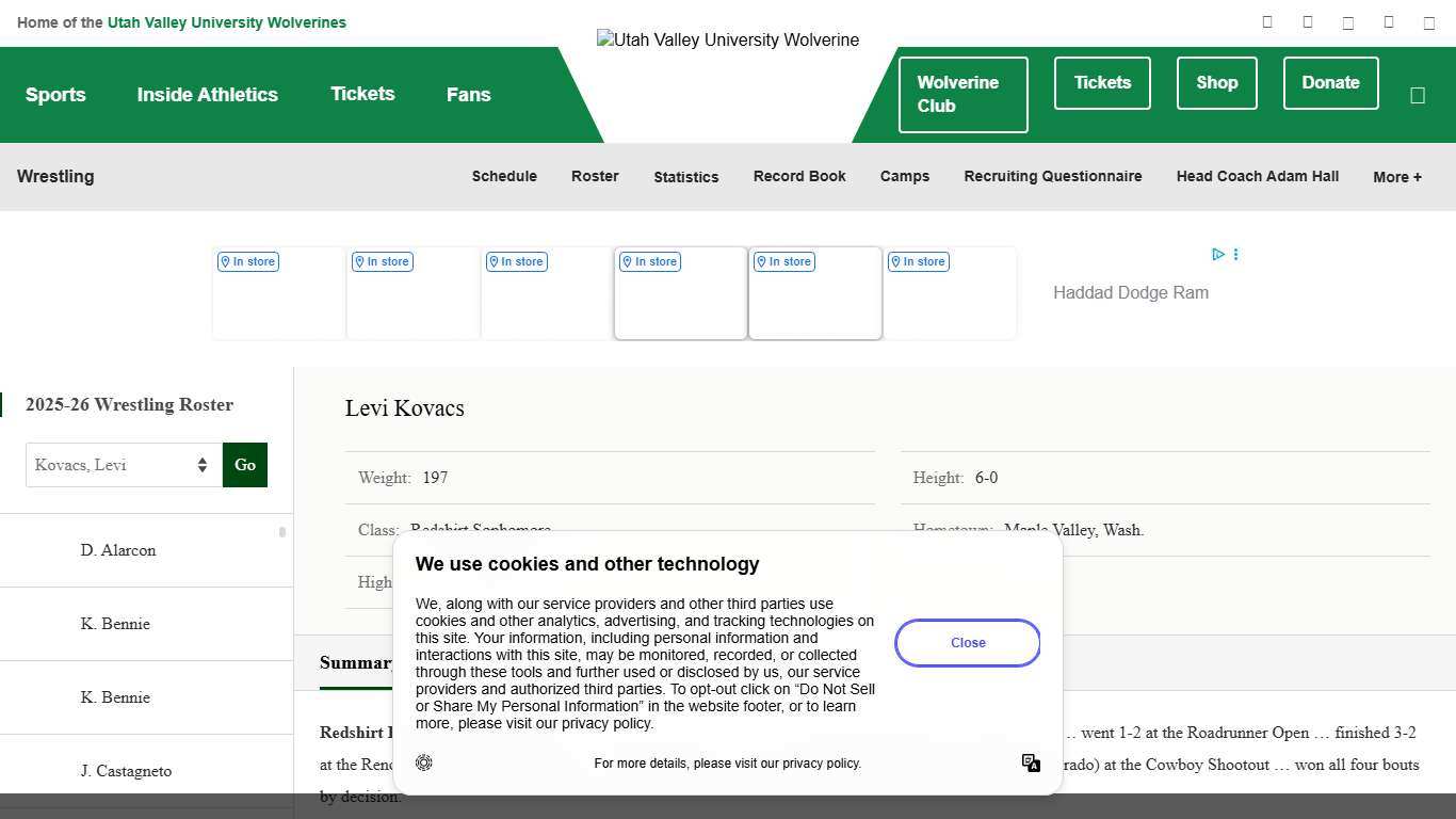 Levi Kovacs - 2025-26 - Wrestling - Utah Valley University Athletics