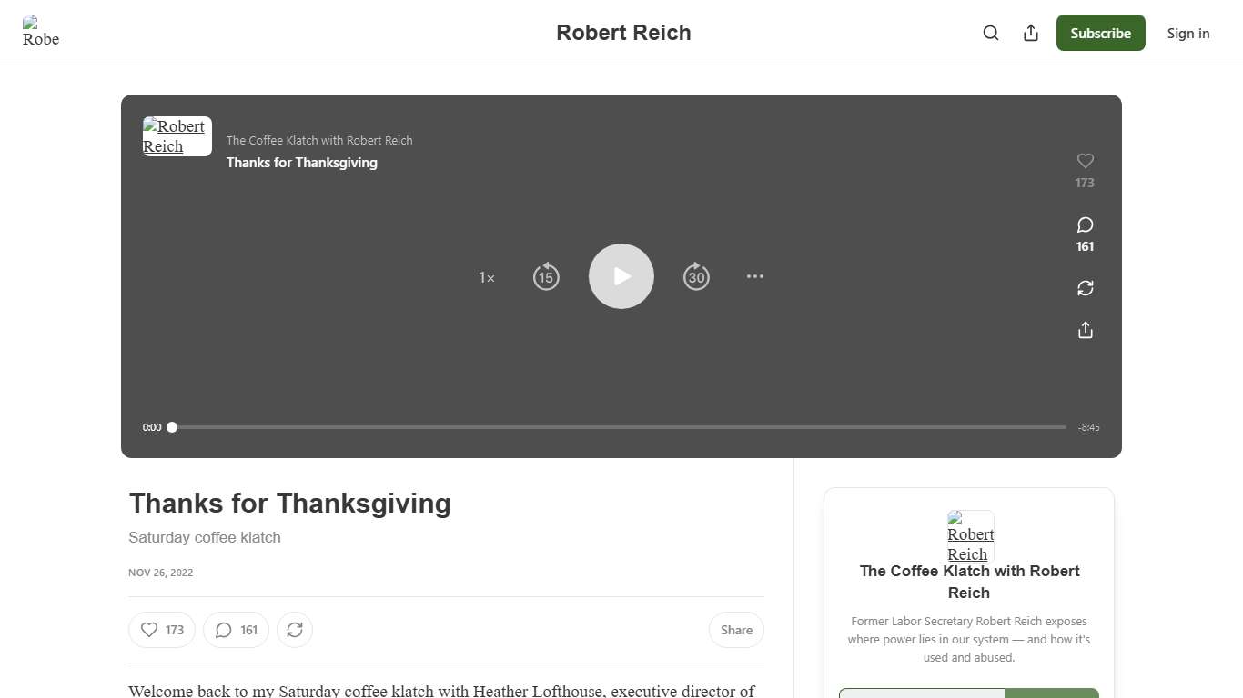 Thanks for Thanksgiving - Robert Reich